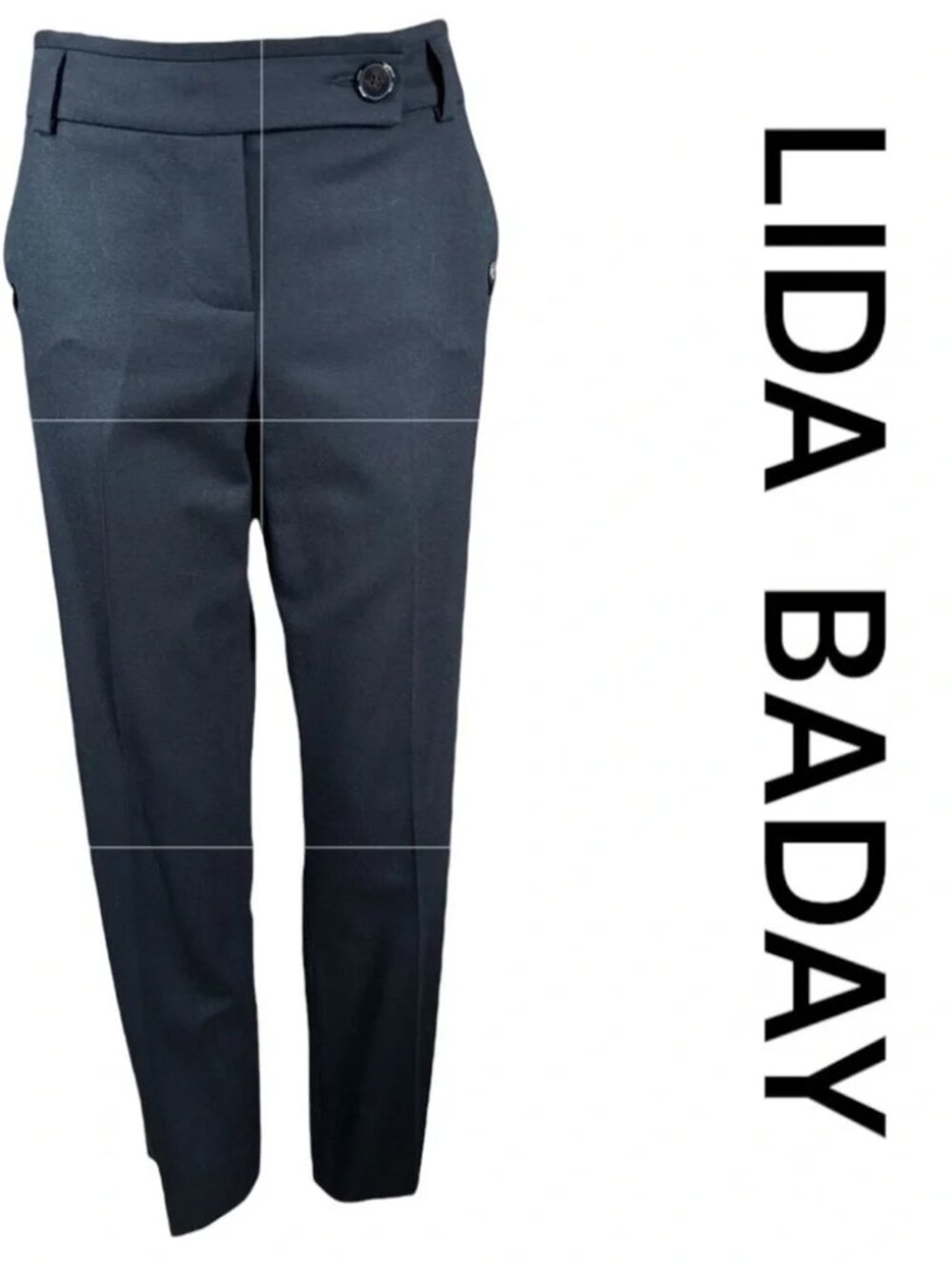 LIDA BIDAY Women's Mid Rise Black Straight Leg Trousers Wool Pants 8